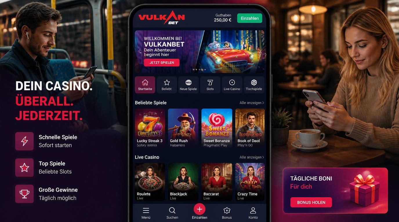 Smartphone in der Hand mit Casino-App-Ă€hnlicher Ansicht unterwegs genutzt